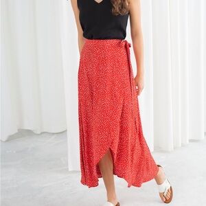 & Other Stories Red Polka Dot Wrap Skirt